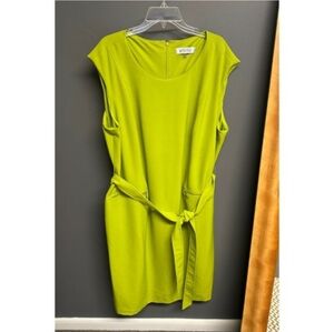 Kasper Lime Green Sleeveless Belted Sheath Dress,  Size 22W